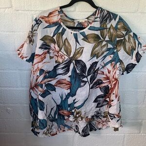 C&C California Linen Floral Short Sleeve Blouse sz 3X